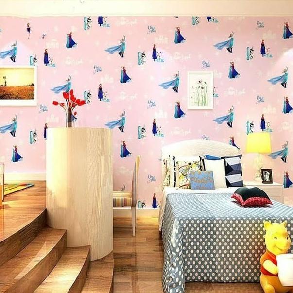 Wallpaper Sticker Dinding pink karakter anak frozen