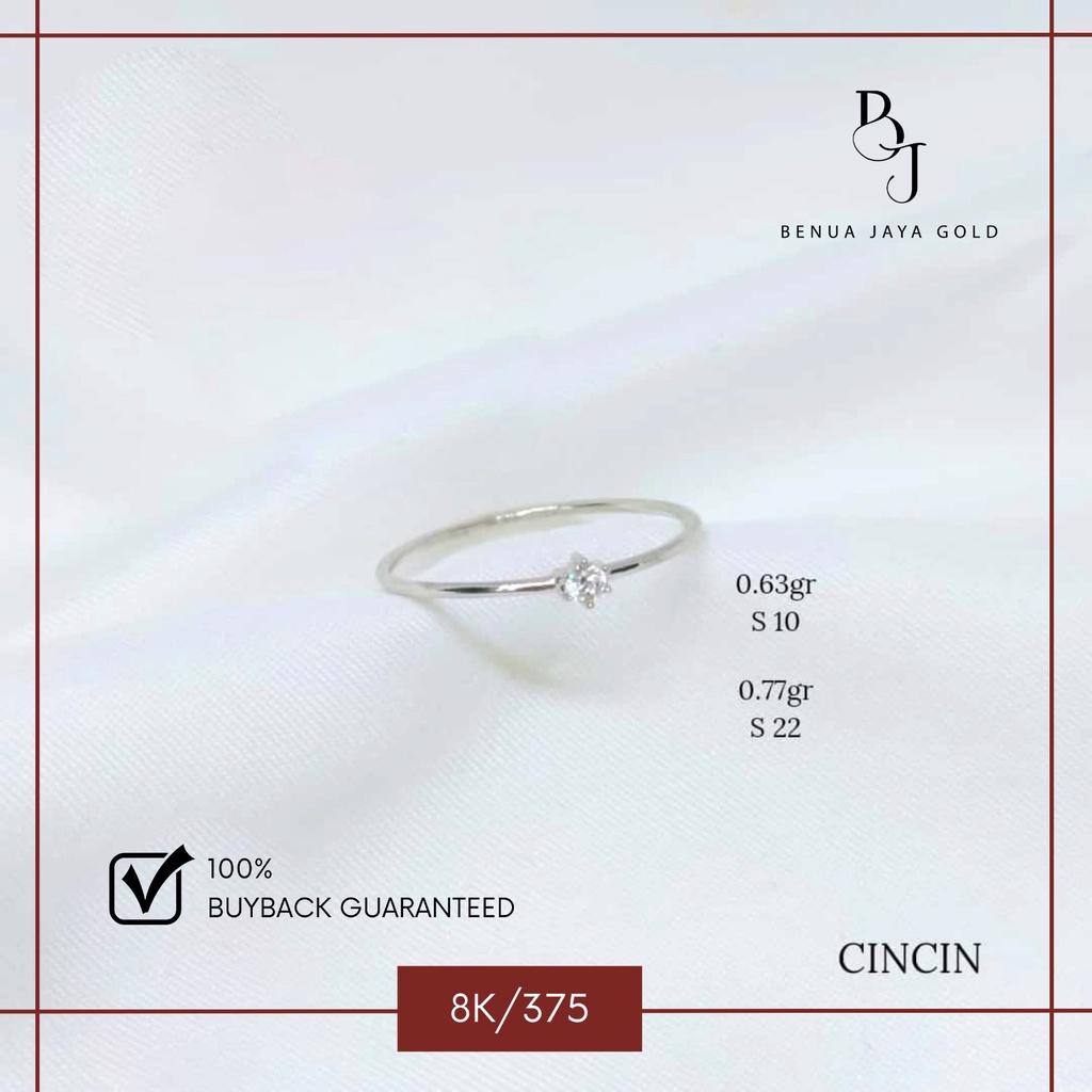 Cincin Solitaire Emas Putih 8K/375