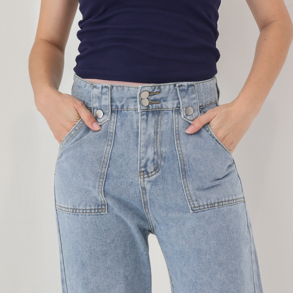 DEMORIN - Celana Jeans Wanita Straight Highwaist Kekinian - Misha X36