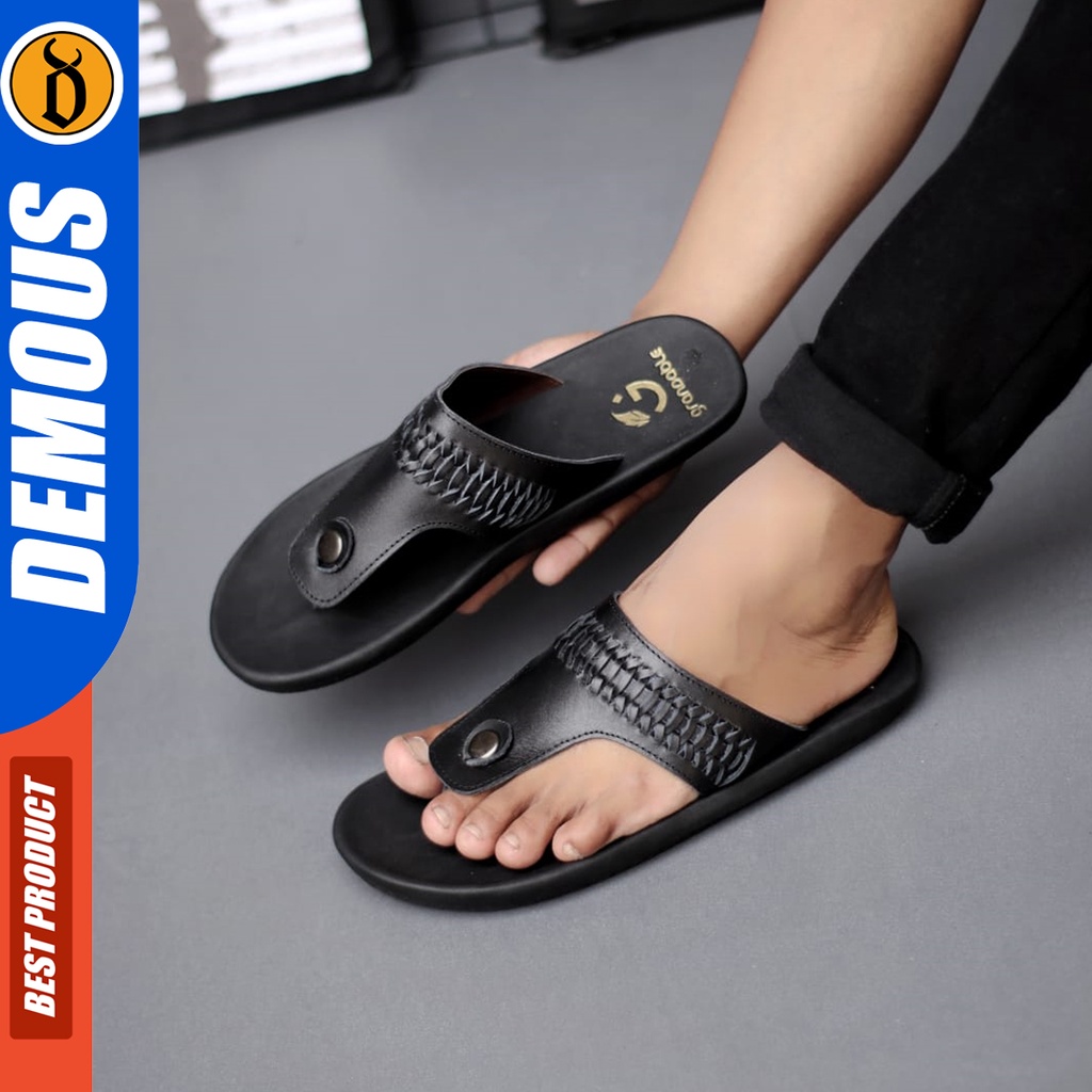 DEMOUS Scraba - Sandal Jepit Pria Dewasa Kulit Asli