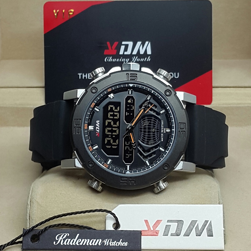 [COD] Jam Tangan Pria Kademan Original Strap Karet Rubber Double Time Analog Digital Water Resistant