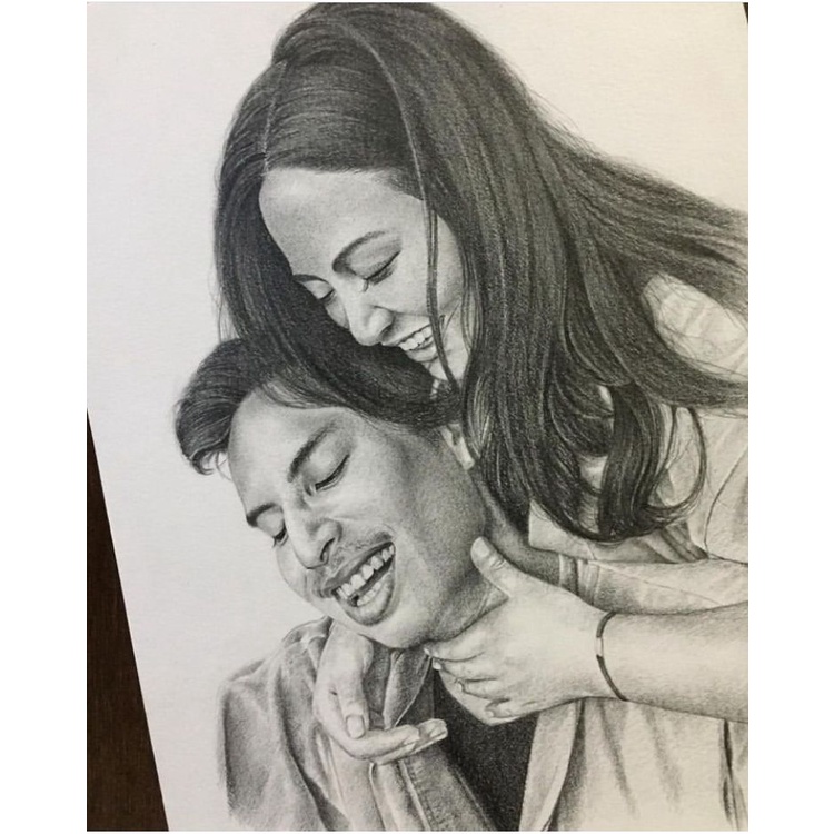KADO LUKIS WAJAH | LUKISAN PENSIL REALIS 2 WAJAH A4 HITAM PUTIH | HANDMADE