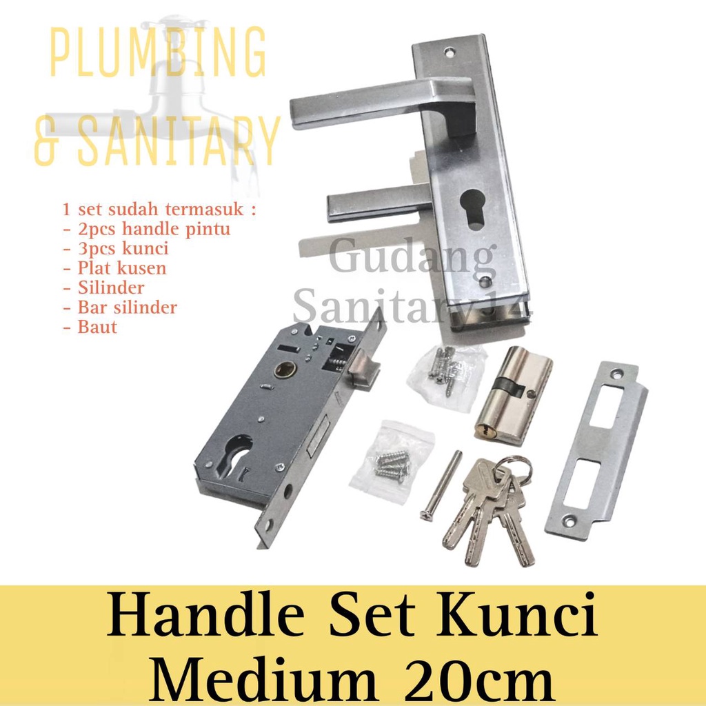 Handle set kunci pintu stainless medium handle kunci pintu rumah tanggung 20cm gagang pintu