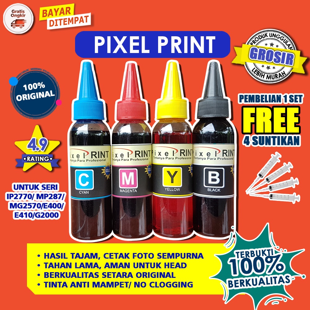 Tinta  Pixel Print Refill 1 SET Canon Ip2770 Mp 287 IP1980 IP 2770 IP2780 IP2180 MP258 MP237 MP285 E410 E510 MG3570 G1000 G2000 G3000
