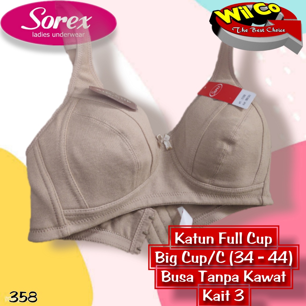 K358 - BRA/BH WANITA SOREX BRA BUSA TIPIS TANPA KAWAT  CUP-D BESAR 36 - 44 TIGA PENGAIT