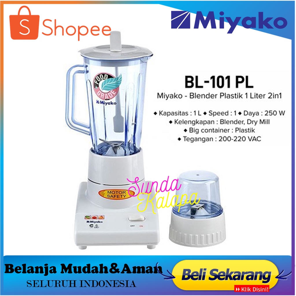 Miyako BL-101PL Blender Plastik 1 Liter 2 in 1 - BL-101 PL - BL 101PL - BL 101 PL - BL101PL - BL101 