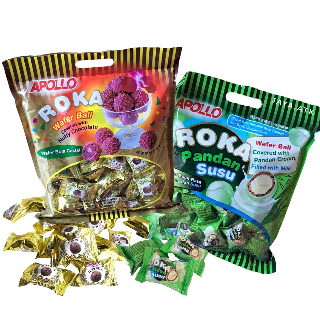 WAFER BOLA ROKA APOLLO COKELAT PANDAN 50 PCS 300 GR CHOCOLATE WAFER BALL