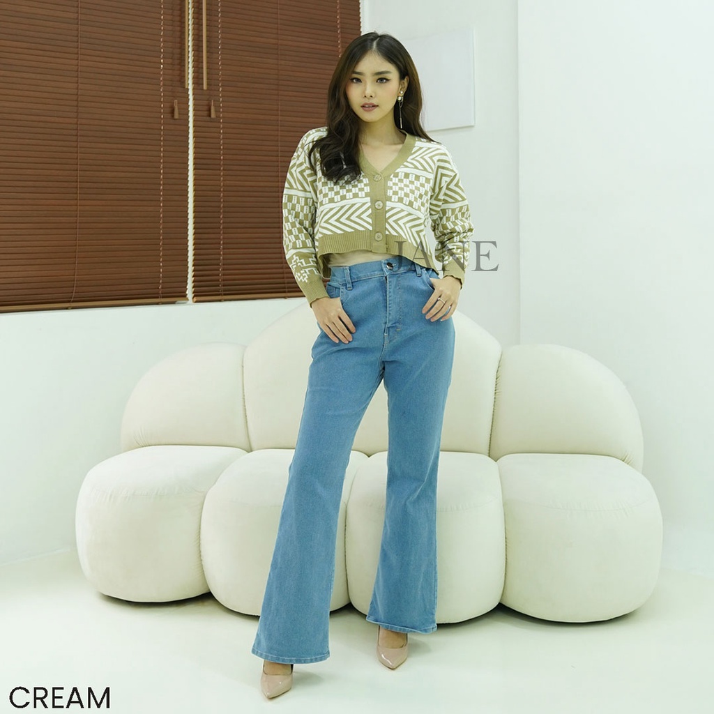 JANE COLLECTION || Atasan Wanita Outerwear Rajut Cream Sweater Knit Hitam Kancing Stripe Lengan Panjang Biru Cardigan Mia