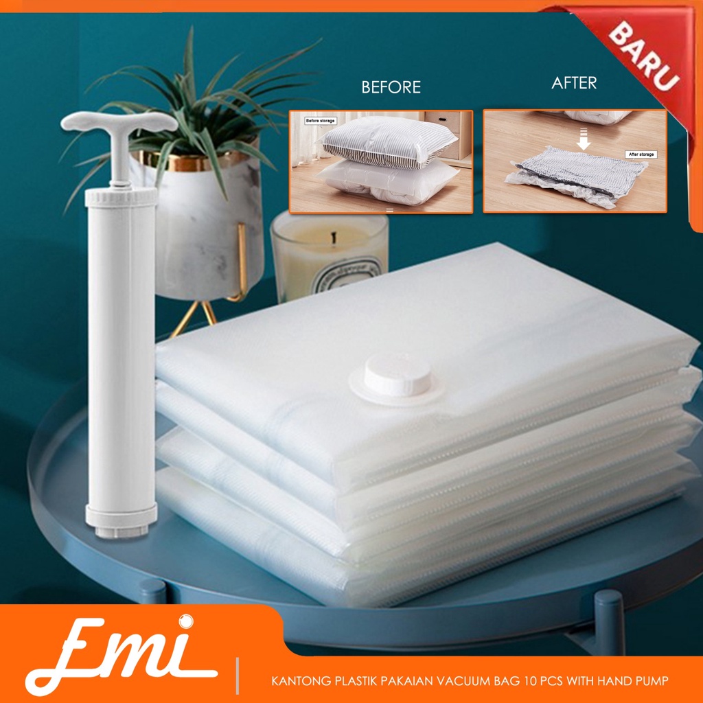 Kantong Plastik Pakaian Vacuum Bag 10 PCS with Hand Pump