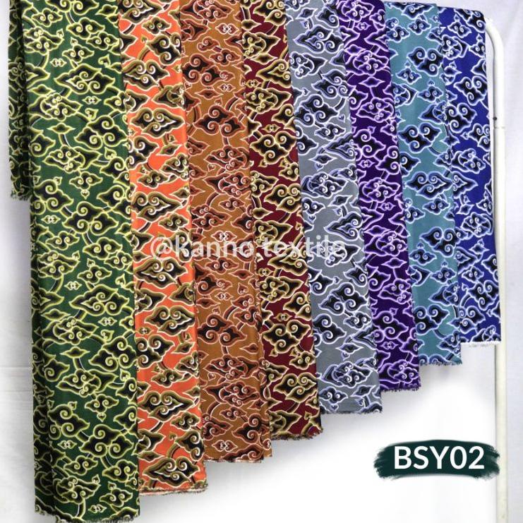 ✨11.11✨ Kain Batik Halus Bahan Sanwos BSY02 Motif Mega Mendung Warna Oren/Merah/Hijau/Ungu/Biru/Abu