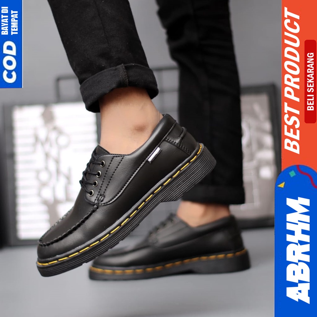 Sepatu Docmart Pria Pantofel Formal Casual Low Boots Hitam Kerja Pria Abrhm INO