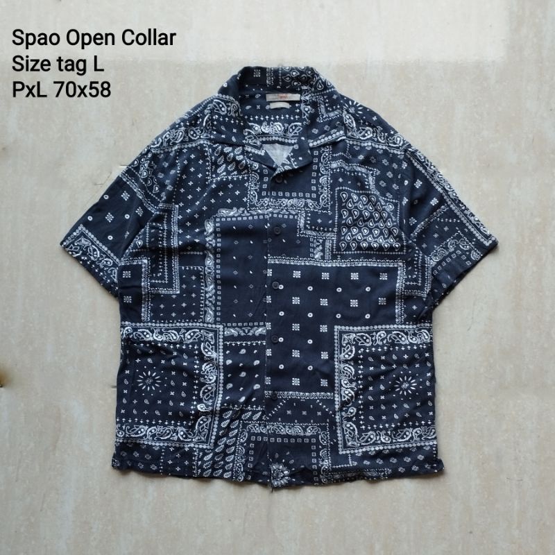 Kemeja Open Collar Spao Motif Bandana / paisley shirt second preloved