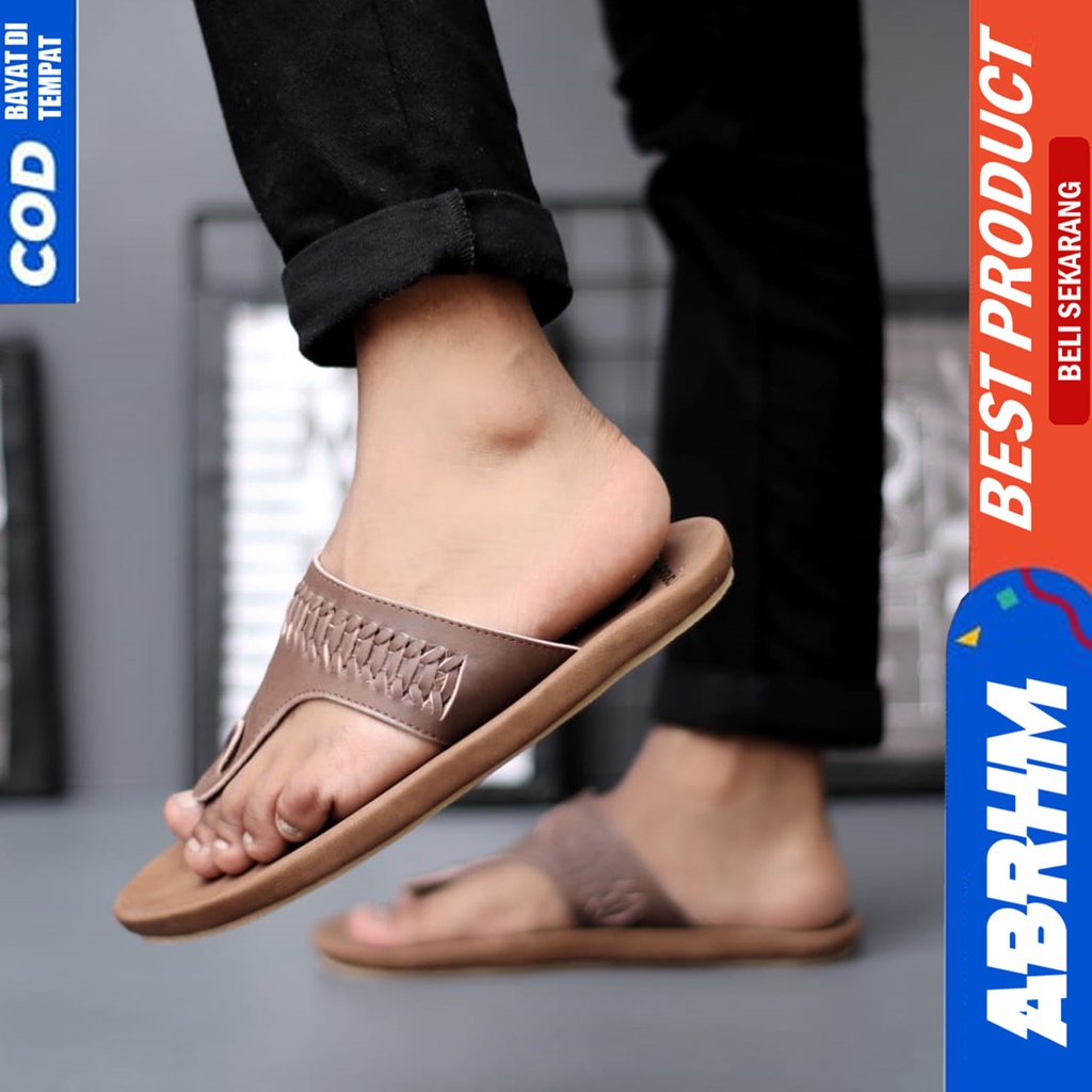 Sandal Jepit Pria Kulit Asli Sendal Japit Pria Original Abrhm