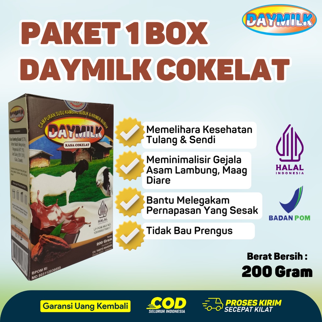 

SUSU DAYMILK COKELAT - Susu Kambing Etawa Bubuk Premium - 200gr Halal BPOM