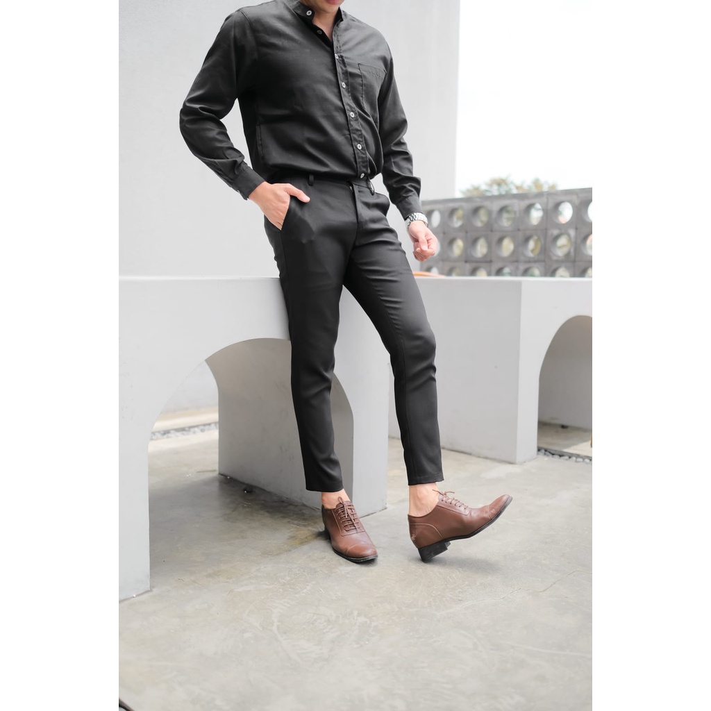 Celana Formal Kekinian Pria Kelas Bisnis Slim fit Super Premium Warna Hitam Bahan Dasar Kerja Kantor Celana Bahan Melar Ukuran Bigsize