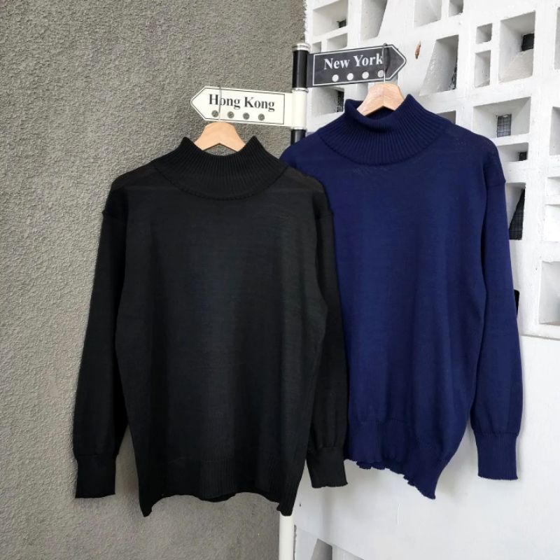 LONG NECK BASIC Sweater Pria Wanita Unisex Murah BASIC MELAR Bahan Rajut 6 Warna Size L XL Sweater Rajut Pria Wanita Lengan Panjang