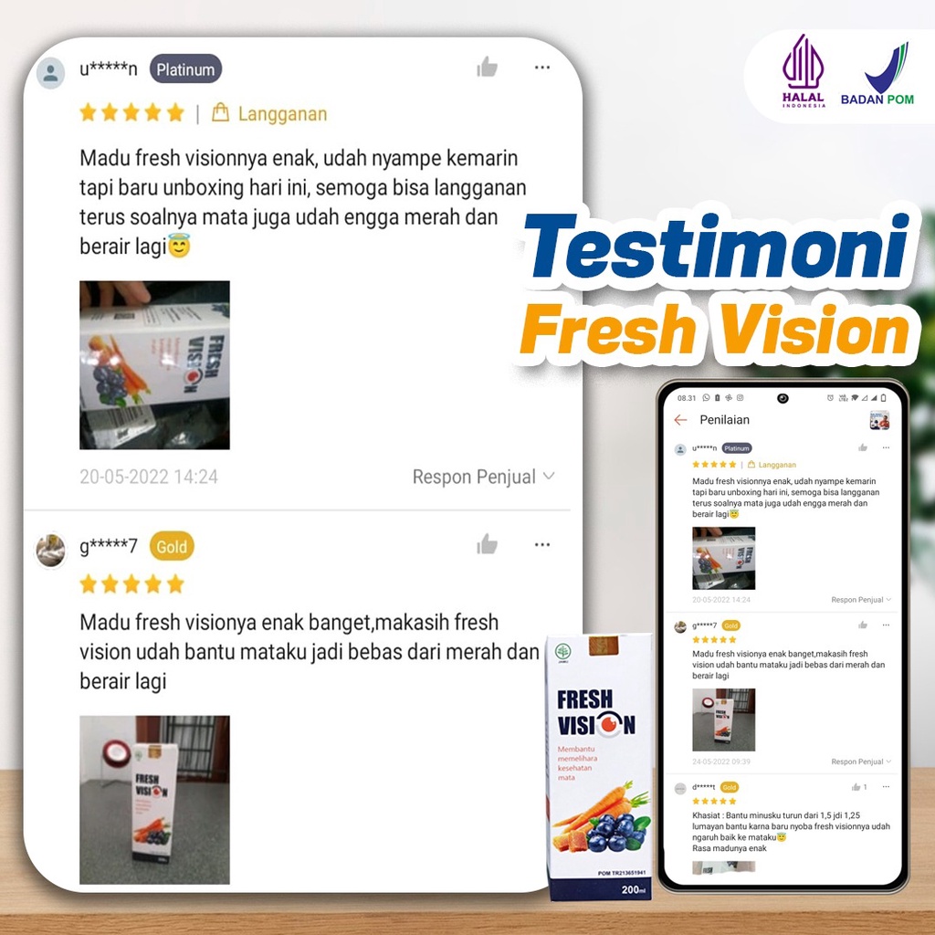 Fresh Vision Paket 5 Botol - Suplemen Madu 100% Original Bantu Atasi Mata Minus Mines Penglihatan Buram Kabur Mata Mudah Lelah Kemerahan Kering Gatal Cegah Katarak Glukoma