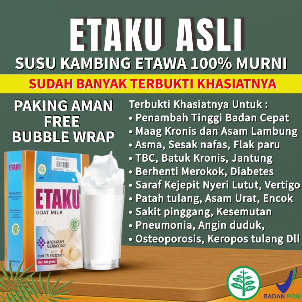 

Susu Bubuk Kambing Etawa Etaku - Obat Tulang Keropos, Pengapuran Tulang dan Sendi, Osteoporosis