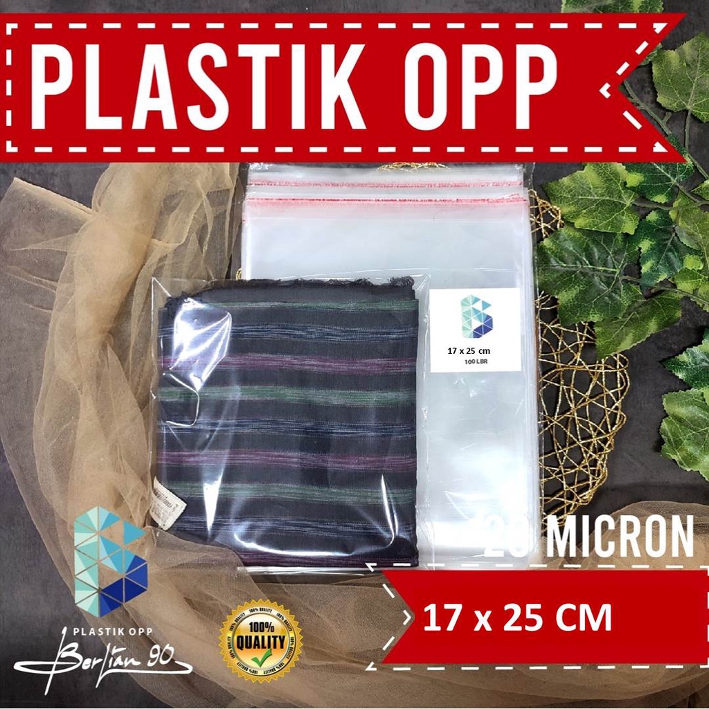 

Plastik OPP 17 X 25 CM 18 MIC 100LBR Lem Atau Seal / Plastik Kemasan Buku Undangan Baju Jilbab Temurah