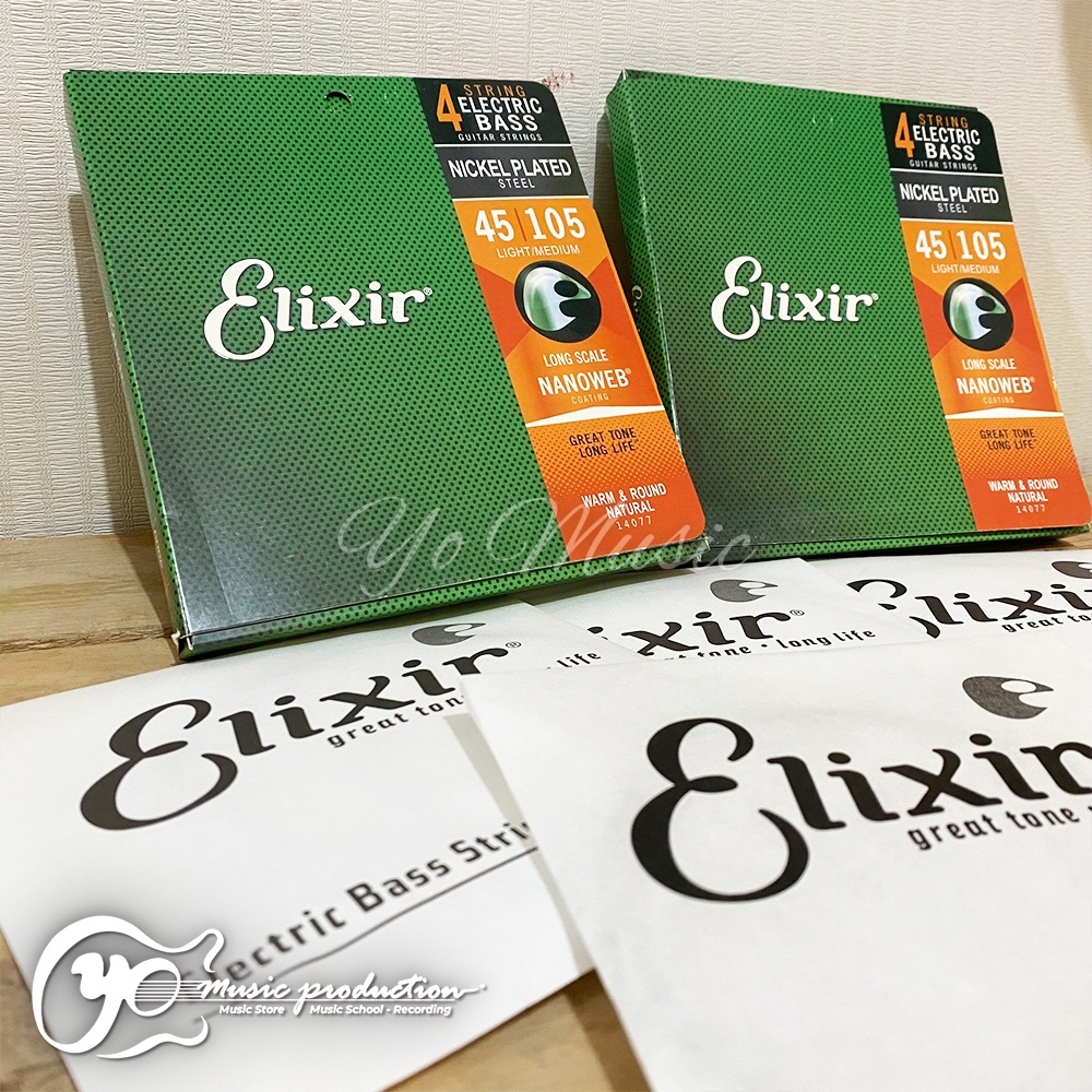 Senar Bass Elixir Nickel Plated Nanoweb 45-105 Hijau 4 Senar Lengkap.