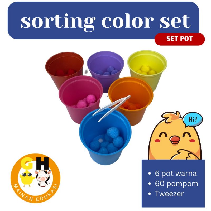 Sorting Color Set Pompom Pom Pom Bulu Mainan Edukasi Montessori GHEduPlay