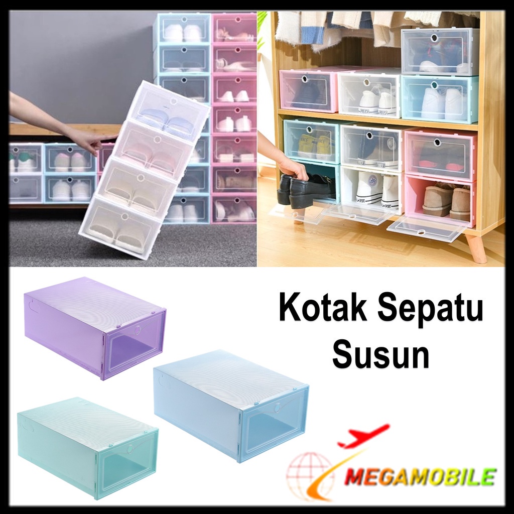 MM - Kotak Sepatu Tempat Sepatu Rak Sepatu Transparan Susun Model Laci Plastik Multifungsi