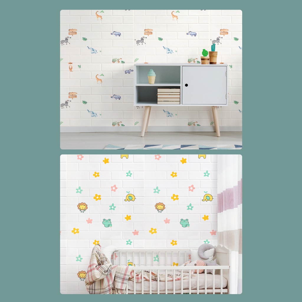 Wallpaper dinding 3d wallfoam Dekorasi Kamar Ukuran 70x77cm/Motif Gambar Animal KARTUN ANAK Dekorasi Kamar Murah