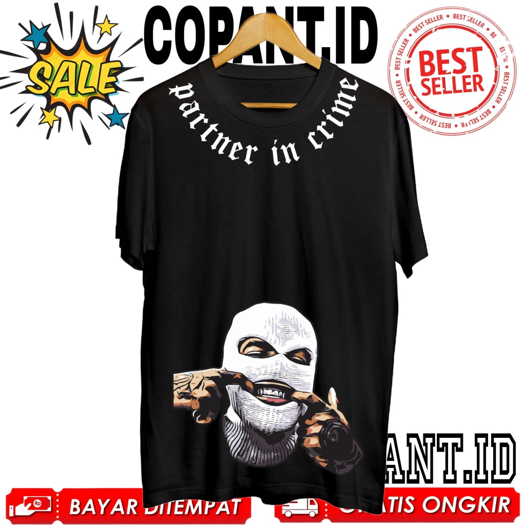 (COD) T-Shirt Kaos Partner In Crime Hitam Premium Combad 30s Kaos Gambar Sebo Maling Kaos Bergambar 