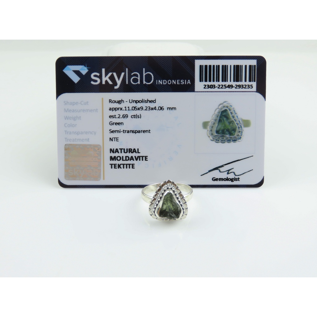 Cincin Bali Perak Permata Moldavite + Memo Card