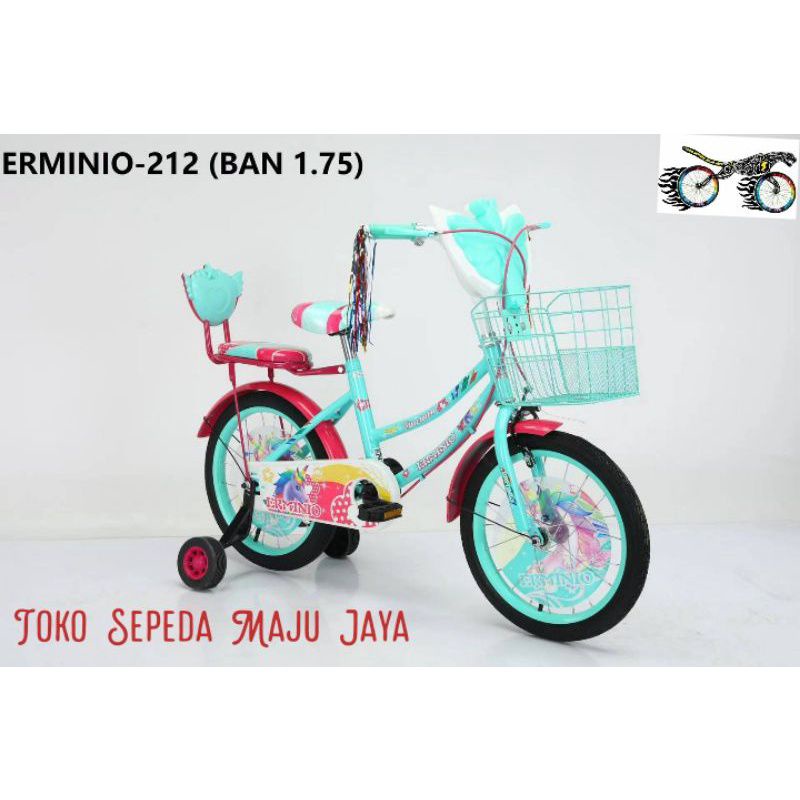 sepeda Mini anak perempuan erminio ukuran 16 inci 212N unicorn murah berkualitas