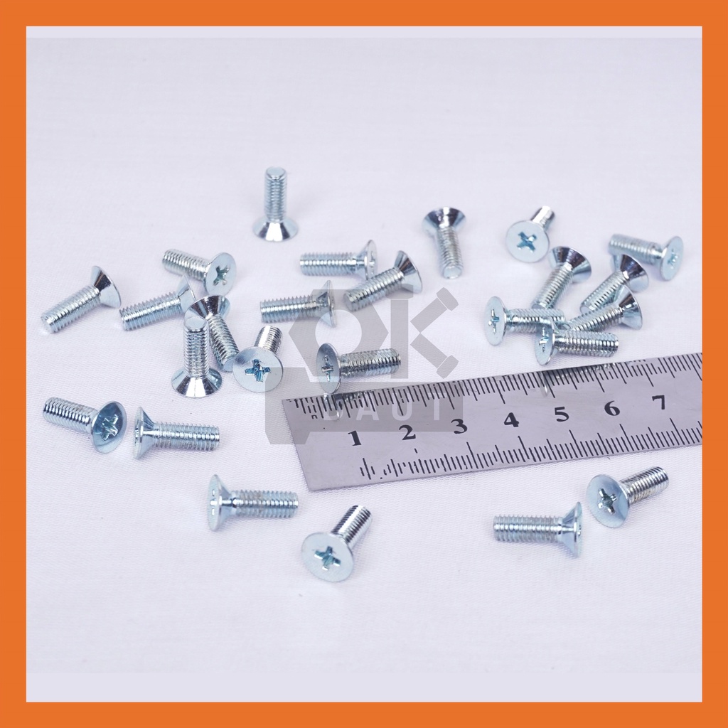 20 pc MACHINE SCREW JF 5x15 PUTIH Kepala Flat Baut Obeng Verseng M5x15 besi putih