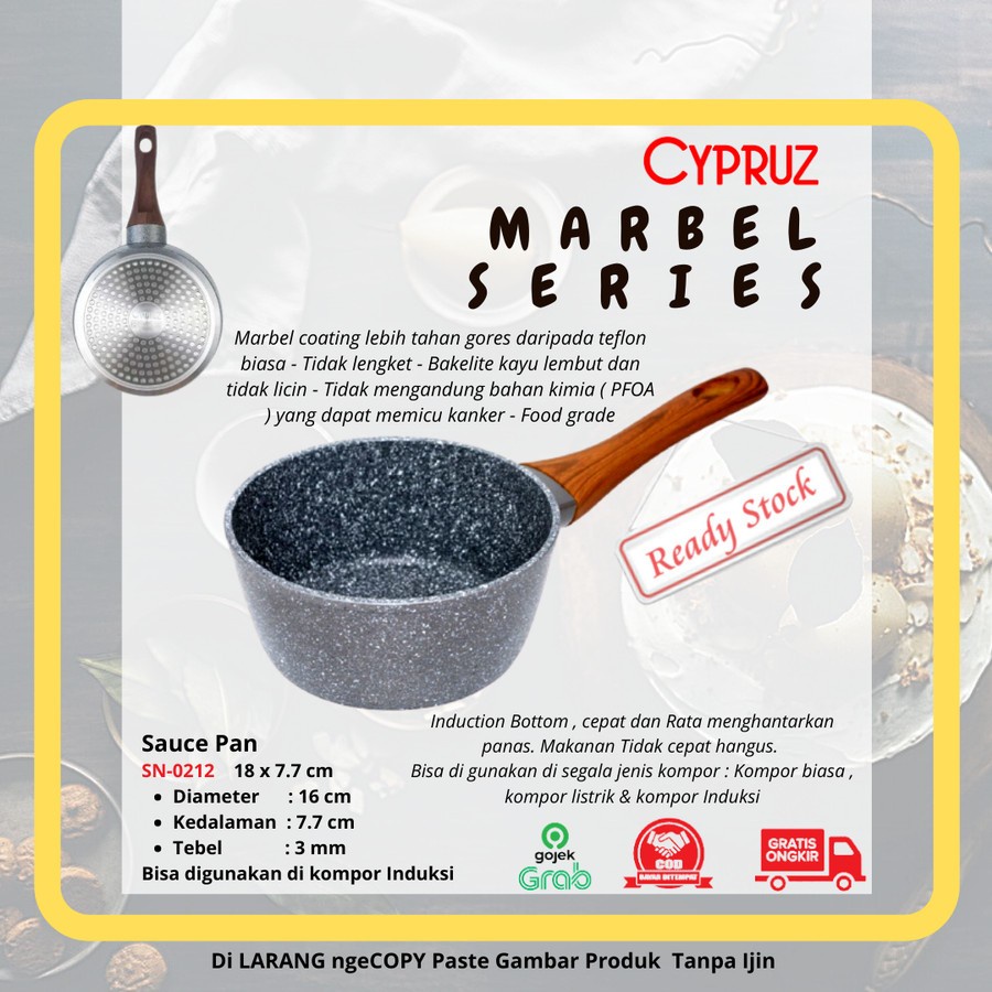 SN-0212 Cypruz Sauce Pan Induksi Marble Diamer 18cm Anti Lengket