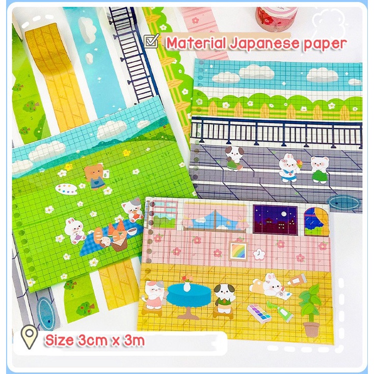 Washitape Masking Tape Selotip Kertas Motif Awan Warna Pastel Karakter Kartun Lucu Model Korea Jepang Aesthetic Untuk Hias buku Journal Diary Catatan Harian Memo Scraping Book HP Tempat Pensil ATK dll