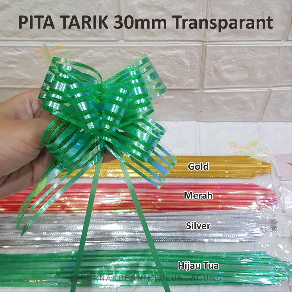 

Pita Tarik Transparant 30mm Warna Gold, Merah, Silver, Hijau - Hiasan Parcel Hampers Bingkisan Lebaran Hari Raya Idul Fitri
