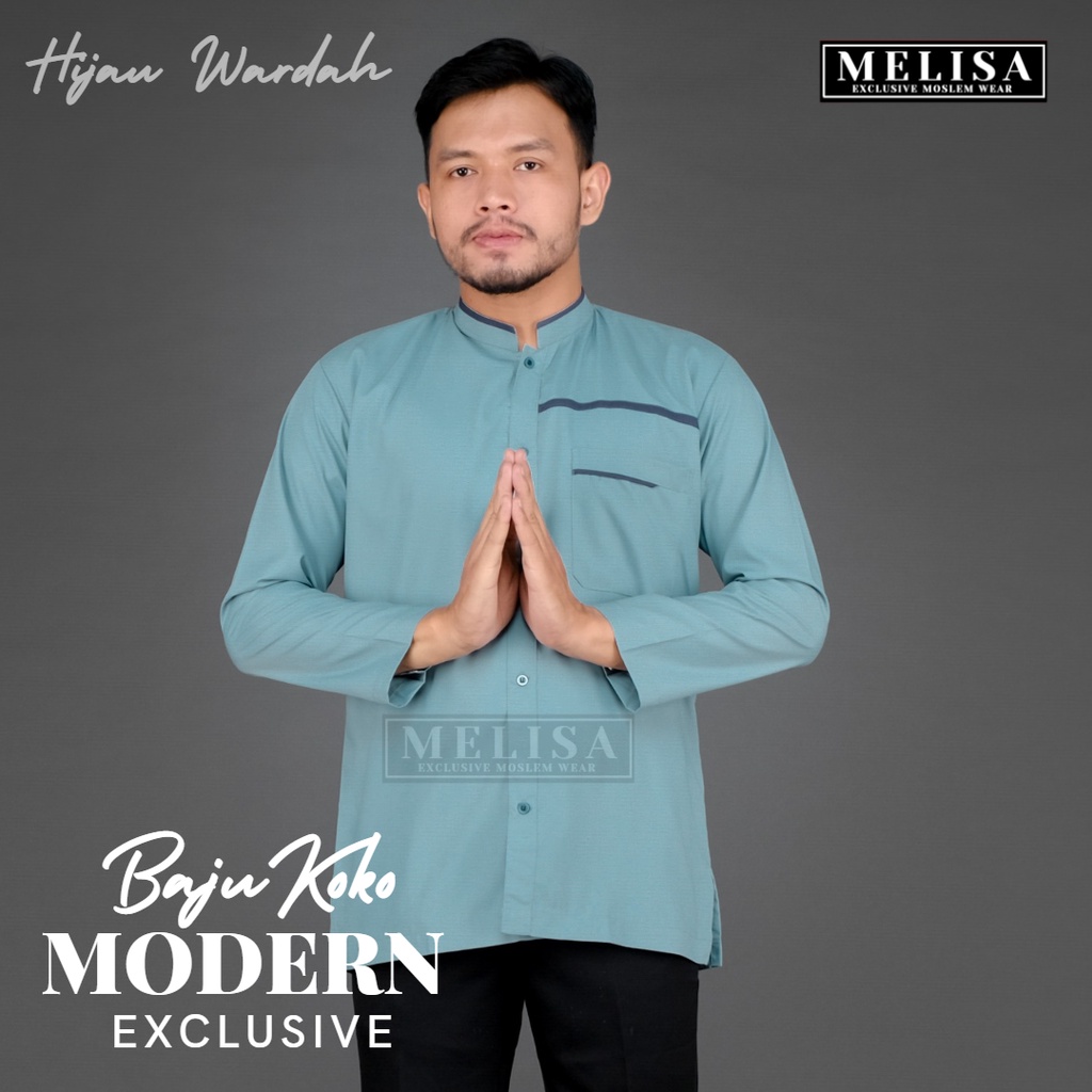 Baju Koko Pria Poli Katun Lengan Panjang Warna Hijau Wardah Size M L XL