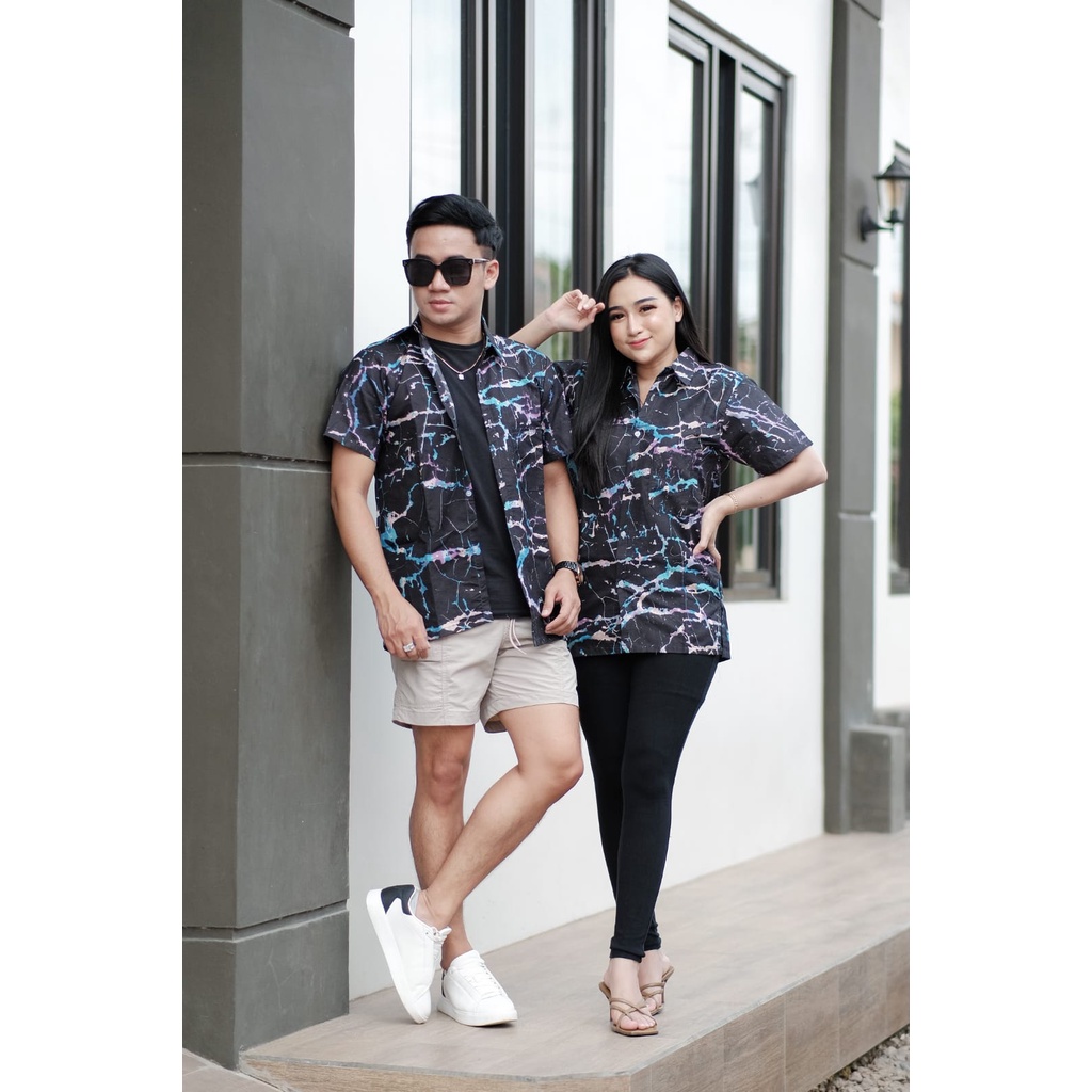 Kemeja Motif Pria Wanita Dewasa Hem Unisex Printing Hawai Abstrak Lengan Pendek Terbaru