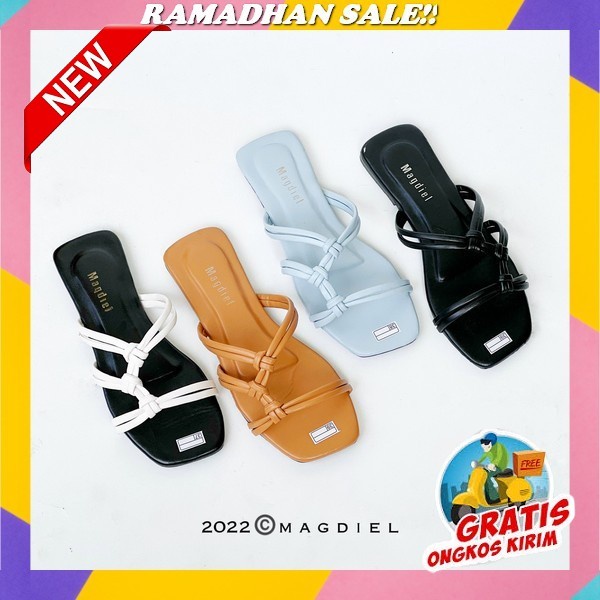 Sandal Tali Hak Tahu 3Cm Wanita Big Size 41 42 43 44 45 Sandal Jumbo Slide Kulit Synth Heels Wanita 