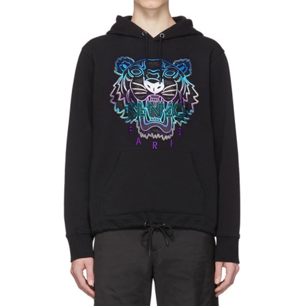 Knzo Men Embroidered Gradient Tiger Hoodie Black