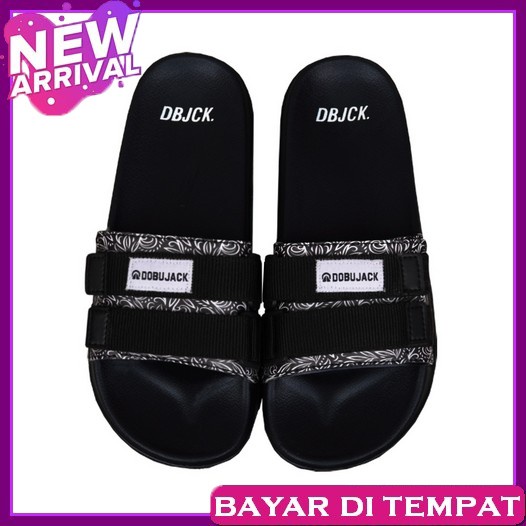 Sandal Pria Distro Keren Lebaran 2023 Casual Cowok Sendal Dewasa Dobujack Techno Black Sandals
