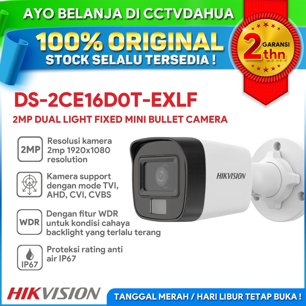 HIKVISION DS-2CE16D0T-EXLF 2MP DUAL LIGHT FIXED MINI BULLET CAMERA