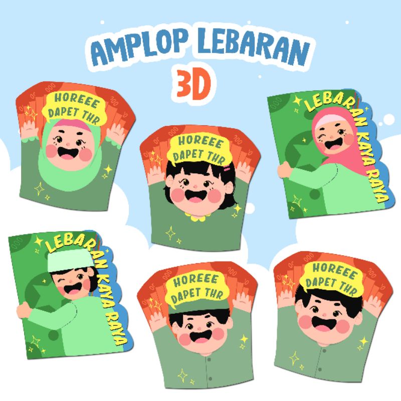 

(6pcs) AMPLOP LEBARAN 3D KARAKTER CUSTOM NAMA ANGPAO LUCU GEMOY UNIK IDUL FITRI