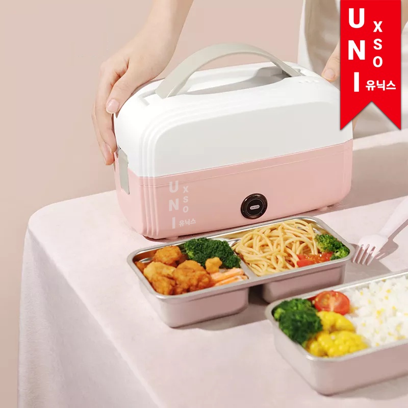 Unixso Premium Electric Lunch Box Mini Portable Anti Tumpah Pink Cream Beige Rice Cooker Mini