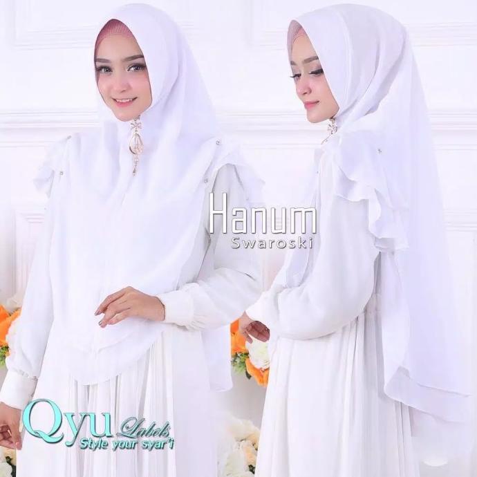 Jilbab Hijab Kerudung Khimar Syari Ceruti Sifon Hanum Swaroski Putih