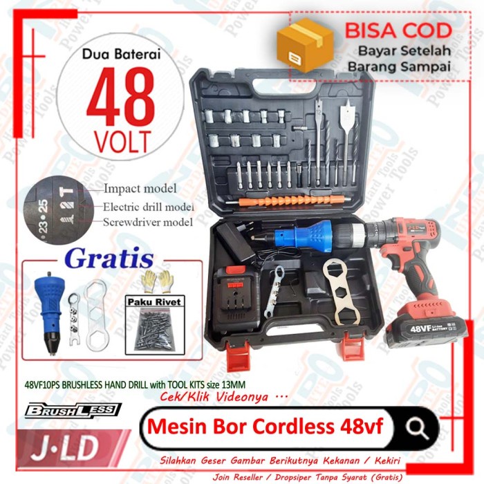 Mesin Bor Baterai Rivet Elektrik Gun 48V Brushless 13Mm Cordless Drill