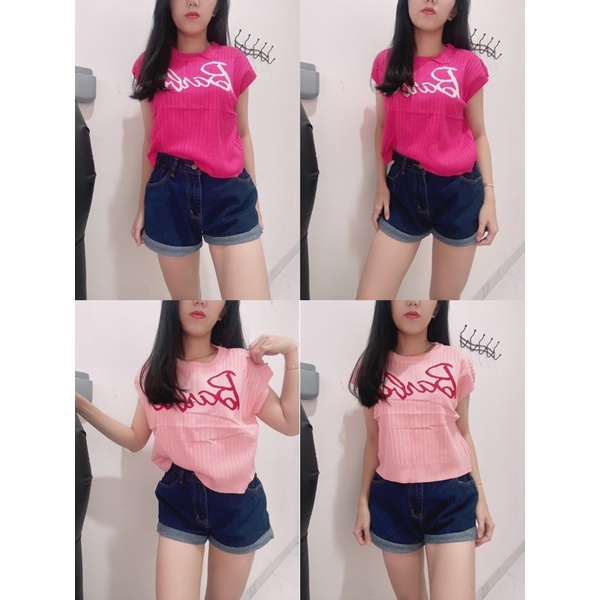 Croptop knit barbieesd | top import rajut lengan pendek pink wanita | top import rajut korean fashion wanita | aquarius boutique89