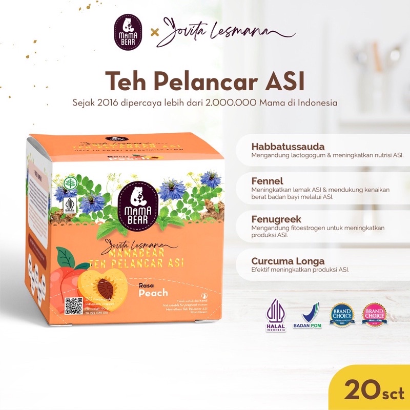 [1 sachet ] MAMABEAR ASI Booster Tea / Teh Penambah Atau Pelancar ASI Original Lemongrass Blueberry Peach Mama Bear