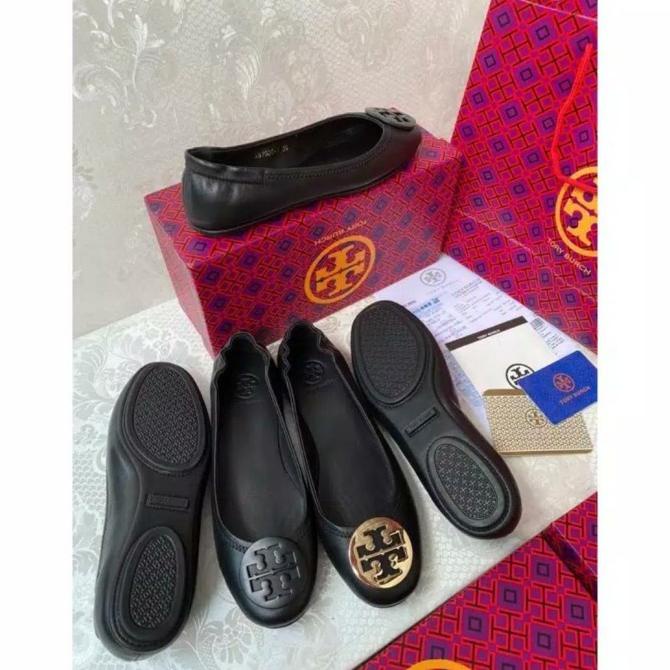 Promo Ready stok sepatu flat shoes tory burch mirror kulit asli