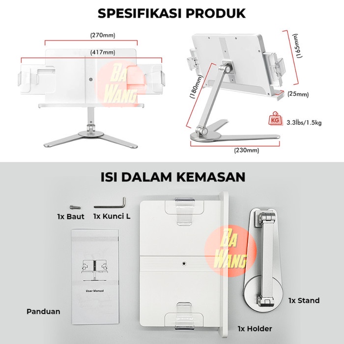 

Book Stand Standing Holder Dudukan Penjepit Sandaran Tatakan Buku - Silver