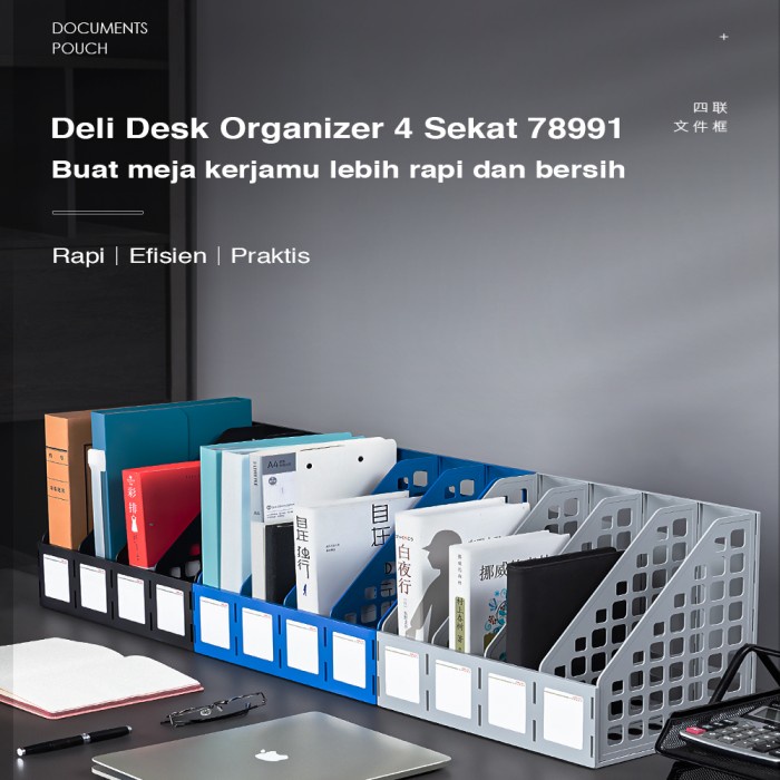 

Deli File Tray / Rak Box File Plastik Dua Warna 3/4 Sekat 78990 78991 - 4 Sekat Hitam