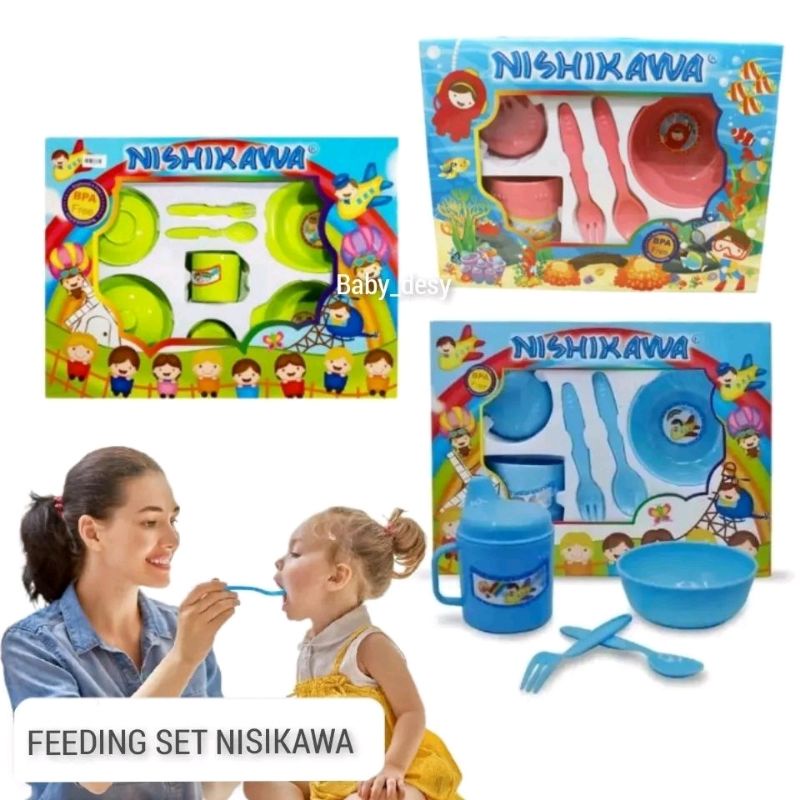 FEEDING SET 4iN 1 NISHIKAWA SIZE SMALL /  PERALATAN MAKAN BAYI MURAH / TEMPAT MAKAN BAYI